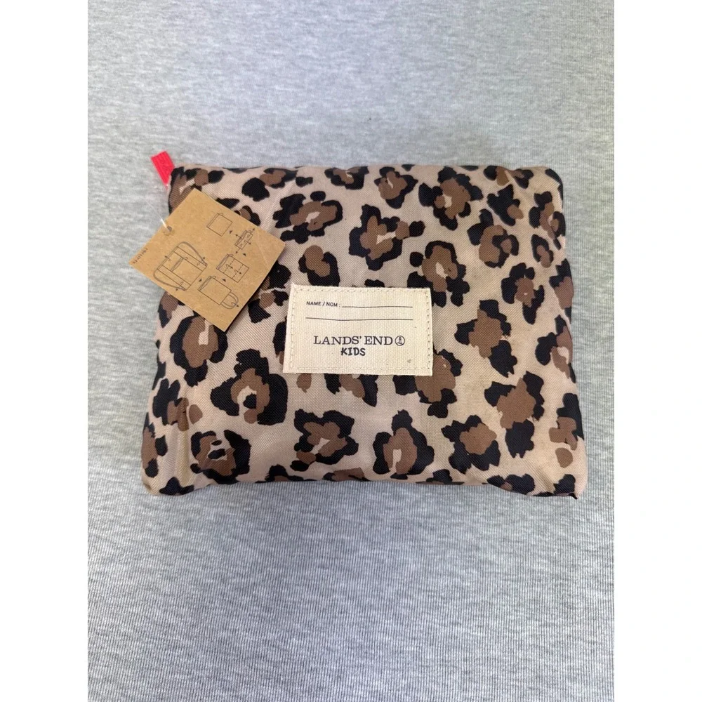 Lands End Kids Leopard Print Packable Cinch Sack Drawstring Backpack Pink